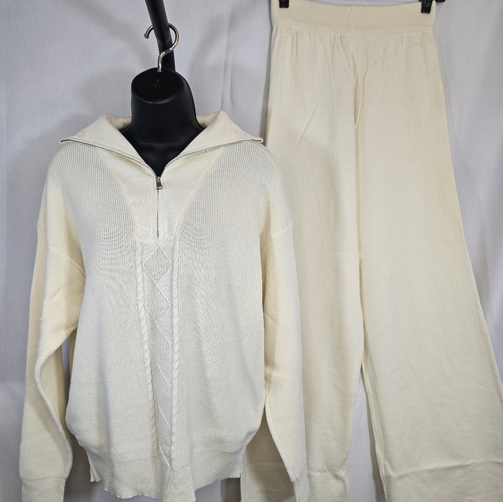 Off White Quarter Zip Knit Sweater Pantsuit